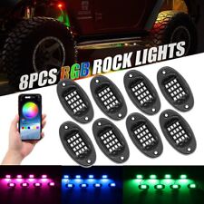 8pcs Rgb Led Rock Lights Fender Underbody Glow Lamp Bluetooth Control For Jeep