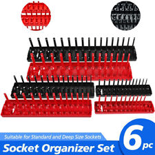 6pc Socket Organizer Storage Holder Tool Set Tray Rack Metric Sae 14 38 12