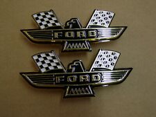 Ford Crossed Flag Fender Emblems Gold Mustang Fairlane Galaxie Falcon 1963 1964