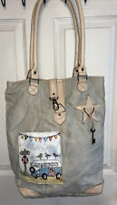 Vintage Addiction Vw Beach Bus Recycled Canvas Leather Tote Bag
