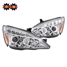 For Honda Accord 03-07 24 Dr Projector Halo Led Drl Headlights Chrome Inspire