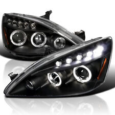 Black Fits 2003-2007 Honda Accord Led Strip Halo Projector Headlights Lamps Pair