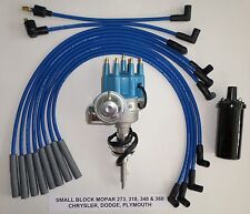 Mopar 273 318 340 360 Blue Small Hei Distributor Black 45k Coil Plug Wires