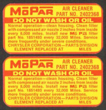 Mopar 1962 1963 Stage I Max Wedge 3447 Air Cleaner Instruction Decals 2402368