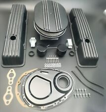 58-86 Sbc Black Aluminum Tall Finned Valve Covers Air Cleanertiming Cover Kit