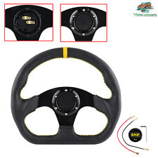 Universal Flat Drift Racing Steering Wheel 6 Holes D Shape Horn Button Leather