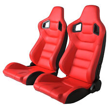 2 X Car Racing Seats Bucket Sport Reclinabe Seats Pvc Leather Wsliders Kit Red