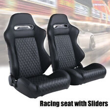 2pcs Reclinable Bucket Seats Pvc Leather Adjustable Back And Front Racing Seats
