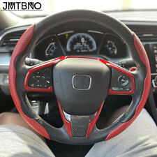 15 38cm Carbon Fiber Red Leather Car Steering Wheel Cover Anti Slip For Honda