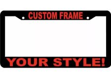 Custom Personalized Red Text Customized Black Metal License Plate Frame