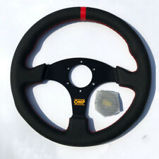 350mm Leather Flat Racing Steering Wheel Red Stitch Fit For Omp Hub Momo Hub Nd