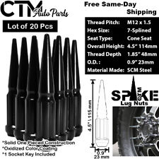 20pc 4.5 Tall Black M12x1.5 Spline Spike Lug Nutkey Fit Chevrolet Gmc More