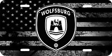 Volkswagen Wolfsburg Logo Gray American Flag Vehicle License Plate Auto Car Tag