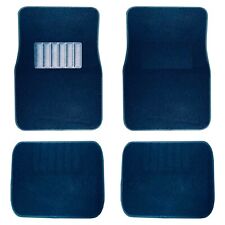 New 4pc Set Front And Rear Car Truck Blue Carpet Floor Mats With Heel Pad