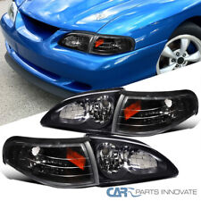 Fit Ford 94-98 Mustang Gt Svt Headlights Blackcorner Turn Signal Lamps W Amber