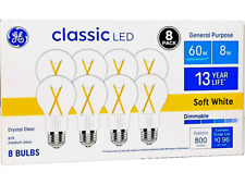 Ge 60-watt A19 Soft White Led Clear Glass Light Bulbs 800 Lumens 8 Pack New