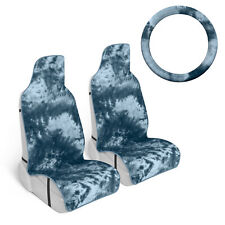 Truck Seat Covers Blue Tie-dye Hippy Boho Print With Steering Wheel Cover