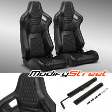 2 X Black Pvc Leather Stitching Lr Racing Car Seats Slider