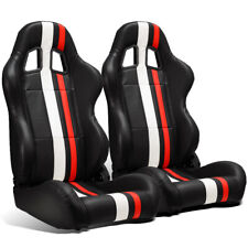 2 X Universal Black Pvc Leather Redwhite Strip Leftright Racing Car Seats