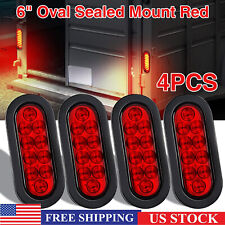 4 Red 6 Oval Trailer Lights 10 Led Stop Turn Tail Truck Sealed Grommet Plug Dot