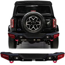 Vijay For 2021-2022 Ford Bronco Black Texture Steel Rear Bumper With Led Lights