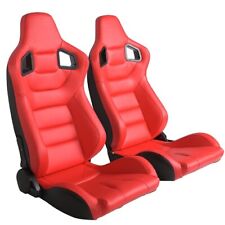 2pcs Car Racing Seats Pu Leather Recline Bucket Seats W 2 Slides Universal Red