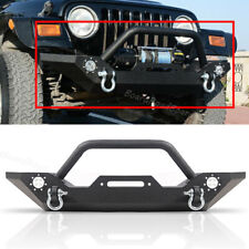 Front Bumper Rock Crawler Winch Plate 2 Led D-ring For 87-06 Jeep Wrangler Tj Yj