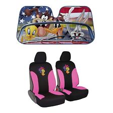 New Looney Toons Tweety Bird Car Front 2pc Seat Cover Set Windshield Sunshade