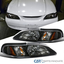 Fits 1994-1998 Ford Mustang 1pc Style Black Headlights Corner Signal Lamps 94-98