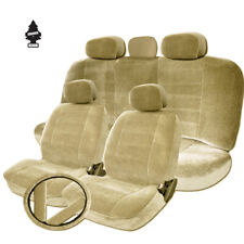 For Chevrolet New Beige Velour Fabric Car Truck Seat Steering Cover Full Set