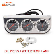 52mm Chorme Triple Gauge Set Water Temp Oil Pressure Amp Meter 3in1 Kit