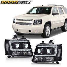 Headlights Fit For 2007-2014 Chevy Tahoe Suburban Avalanche Black Led Drl Lamps