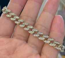 Lab Created Moissanite 6ct Round 7mm Cuban Link Chain Bracelet 14k Gold Plated