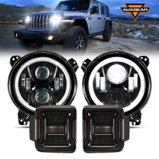 9 Led Headlight Hi-lo Drl Smoked Tail Reverse Light Kit For Jeep Wrangler Jl