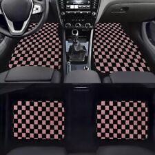 4pcs Universal Checkered Pink Racing Fabric Car Floor Mats Interior Carpets