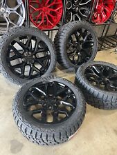 22x9 Snowflake Wheels Gloss Black With 33x12.5r22 Mud Tires 6x139.7 Chevy Gmc