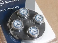 Mercedes-benz Genuine Tire Valve Stem Cap Set Laurel Blue On Silver Caps Oem