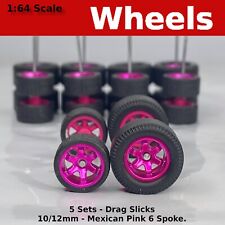 5 Sets - Hw Muscle - Pink 6 Spoke Blackwall Tire Drag Slicks - 10mm12mm