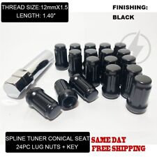 20 Black Tuner Racing Lug Nuts For Aftermarket Wheels 12x1.5 6 Spline Key