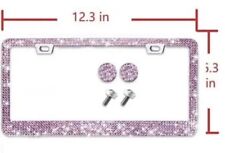 1pc Bling Rhinestones License Plate Frame Sparkling Pink Crystal Diamond