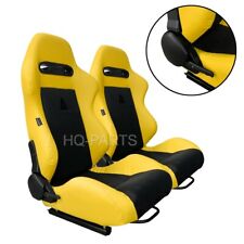 Pair Tanaka Yellow Black 2 Tone Reclinable Racing Seats Sliders Fit For Bmw
