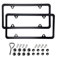 2pcs Black Stainless Steel Metal License Plate Frame Tag Cover With Screw Caps