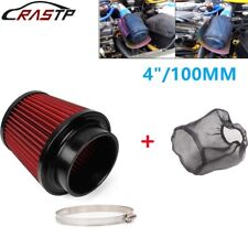 Red 4 100mm Inlet Car Truck Air Intake Cone Dry Air Filter W Filter Sock Cover