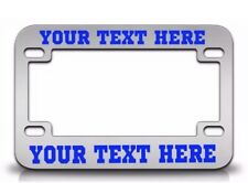 Custom Personalized Metal Chrome Motorcycle License Plate Frame Blue Font