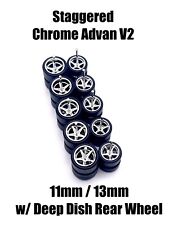 5x Chrome Advan V2 1113mm Wheels Rubber Tires For 164 H0t Wheelz