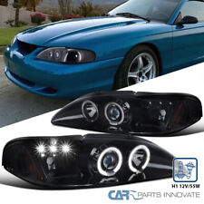 Fits 1994-1998 Ford Mustang Halo Glossy Black Smoke Projector Headlight Led Bar