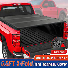 5.5ft 3-fold Fiberglass Hard Truck Bed Tonneau Cover For 2007-2024 Toyota Tundra