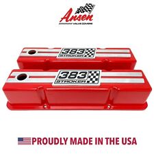 383 Stroker Small Block Chevy Tall Red Valve Covers - New Custom Billet Top