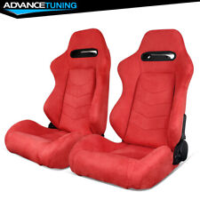 Reclinable Pair Racing Seats Dual Sliders Red Suede