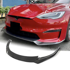 For Tesla Model S Plaid Sedan 2021-24 Real Carbon Front Bumper Lip Body Spoiler